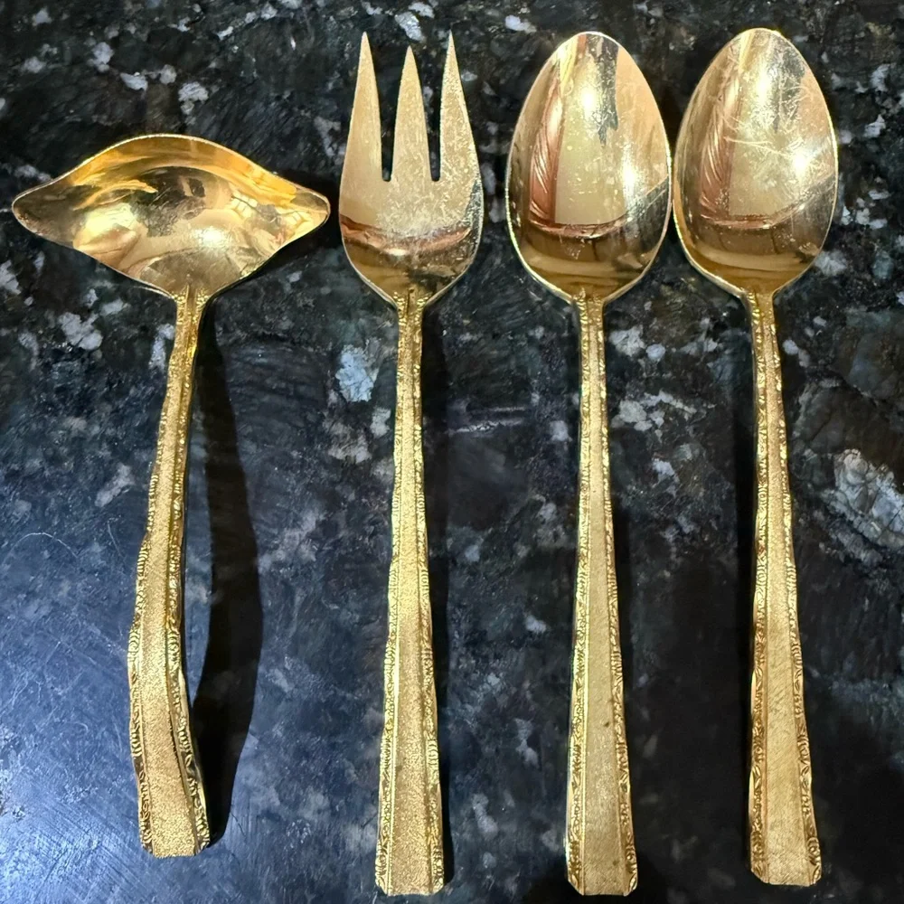 Vintage Cosmos Japan Gold Plated‎ Serving Utensils Spoons Ladle Fork J